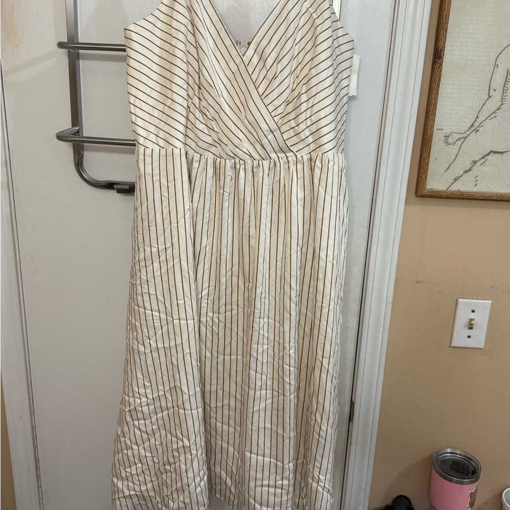 Elegant Striped Cream Dress
